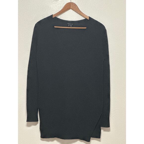Theory Lightweight Soft Wool Tunic V-Neck Sweater M Black Designer Quite Luxury - Picture 1 of 13